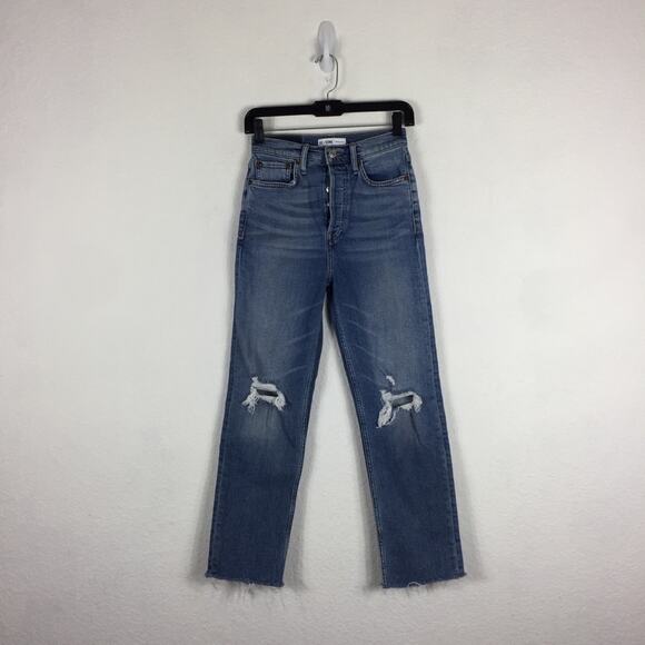 NWOT Re/Done Straight Leg Jean Size 25 Ultra High Rise 70s Stove Pipe Distressed - Picture 3 of 16